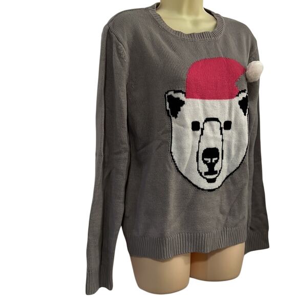 Forever 21 NWT Gray Polar Bear size Medium Ugly Christmas Sweater Holiday - Picture 2 of 8